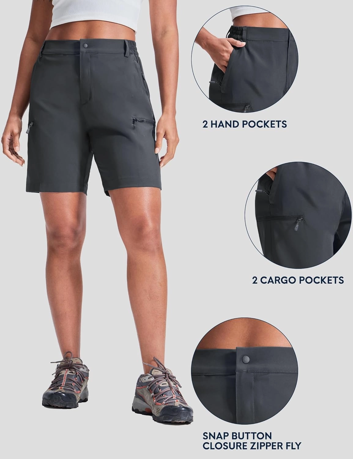 Haimont Women's 7" Hiking Cargo Shorts Quick Dry Lightweight Stretch UV Protection with Zipper Pockets Travel Camping