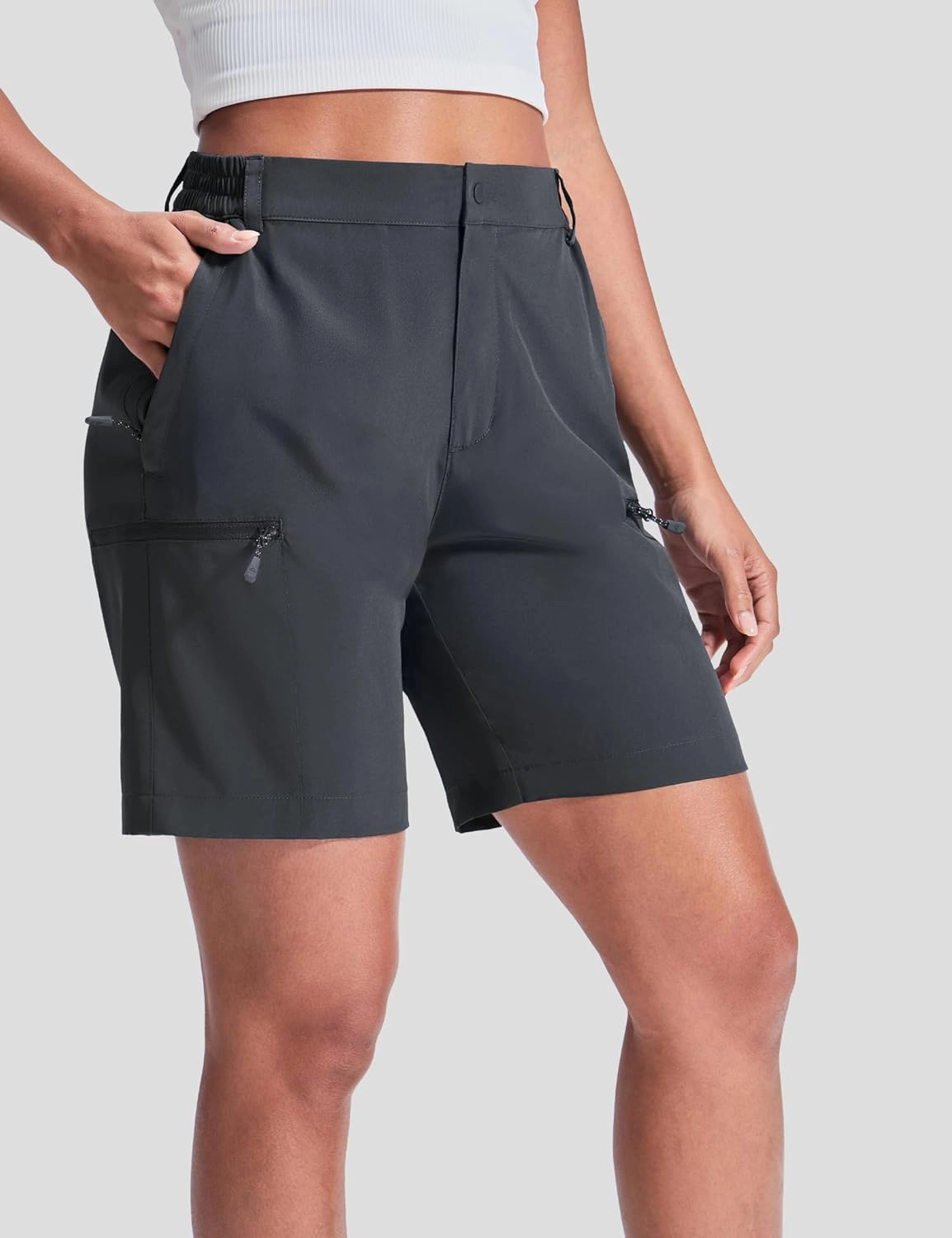 Haimont Women's 7" Hiking Cargo Shorts Quick Dry Lightweight Stretch UV Protection with Zipper Pockets Travel Camping