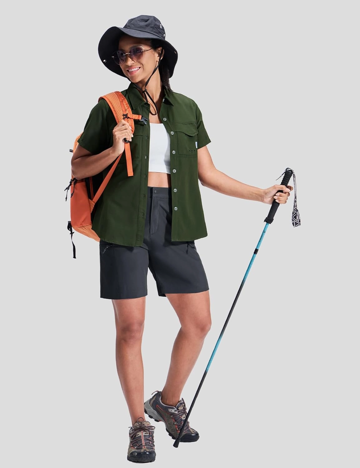 Haimont Women's 7" Hiking Cargo Shorts Quick Dry Lightweight Stretch UV Protection with Zipper Pockets Travel Camping