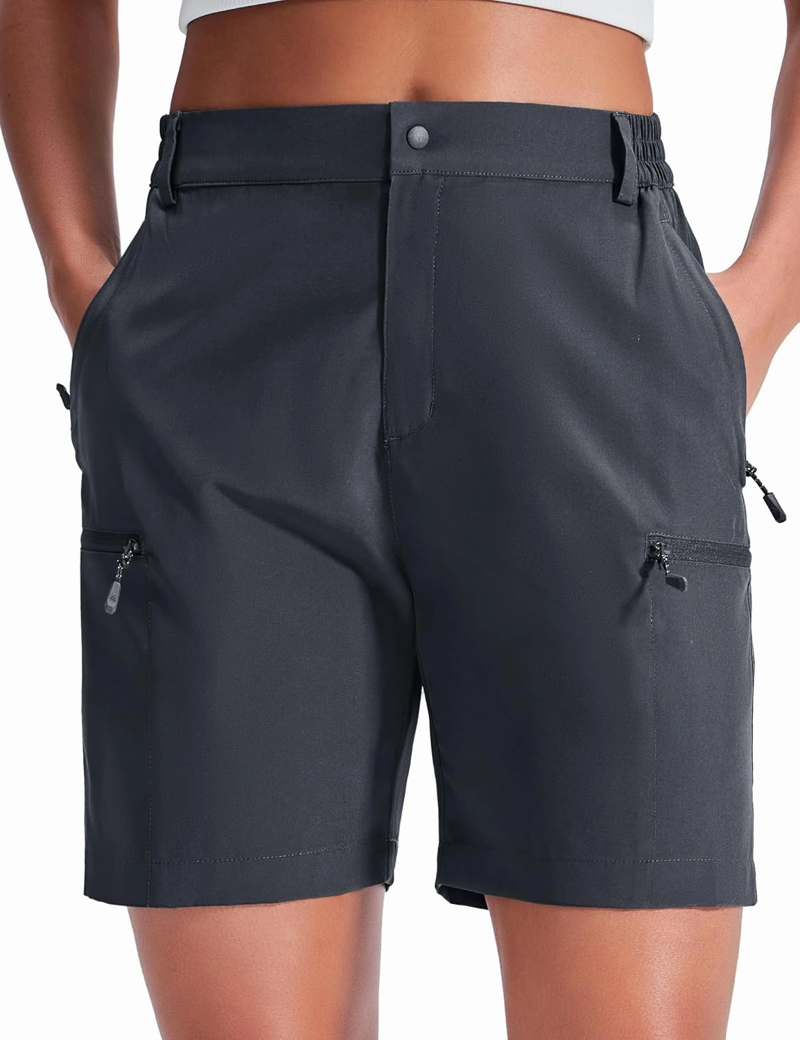 Haimont Women's 7" Hiking Cargo Shorts Quick Dry Lightweight Stretch UV Protection with Zipper Pockets Travel Camping