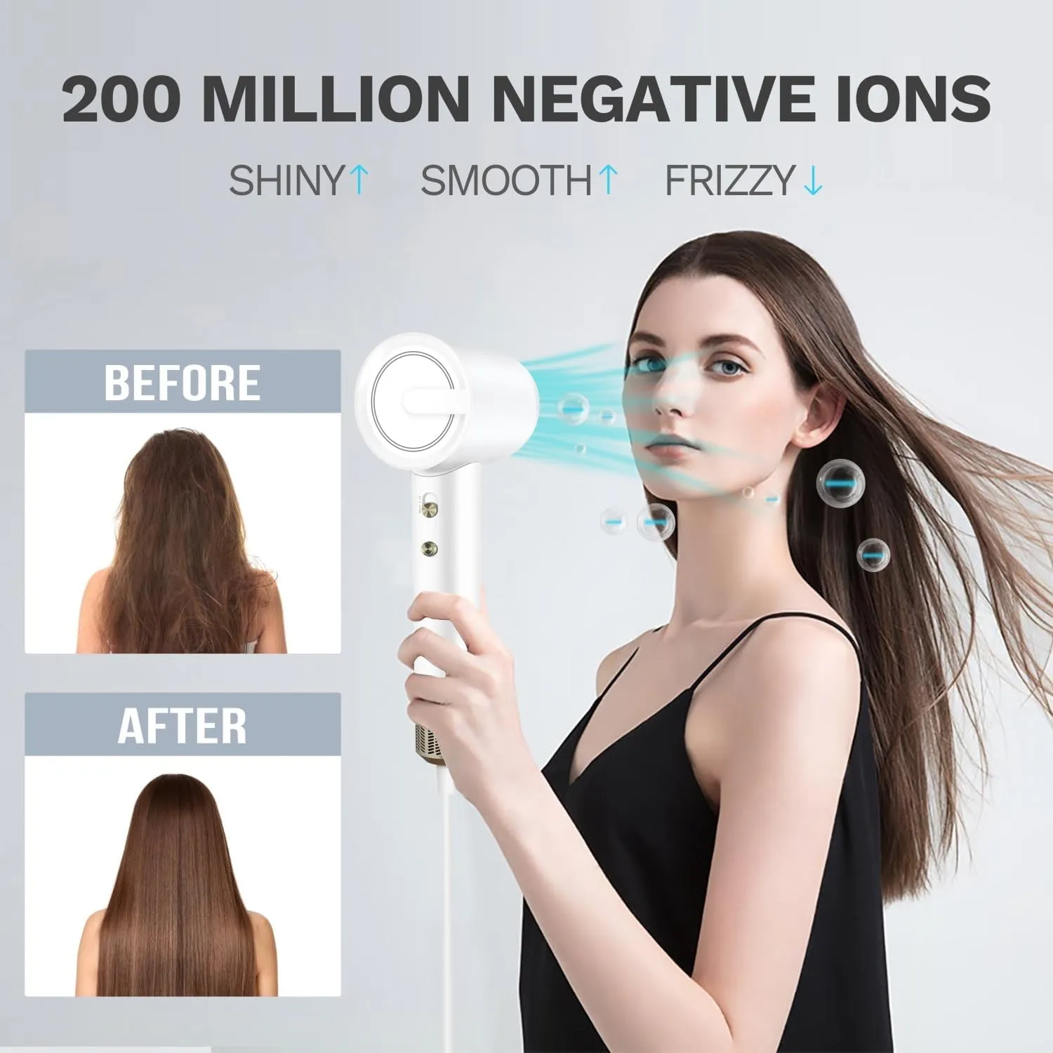 Hair Dryer, 200 Million Negative Ionic Hair Dryer, High-Speed Blow Dryer with 110,000 RPM Brushless Motor, Fast Drying Low Noise Hairdryer with Magnetic Concentrator Nozzle (White)
