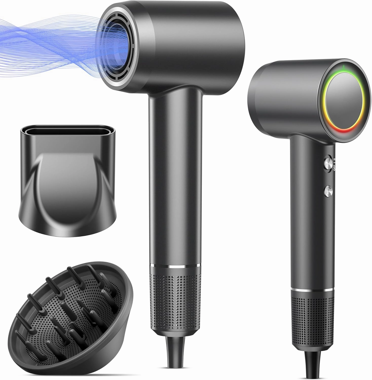 Hair Dryer, 160000 RPM Professional High Speed Ionic Blow Dryer 500 Million Negative Ions & Heat-Control & Low Noise Hairdryer with Magnetic Diffuser for Faster Drying All Hair Types, No Heat Damage