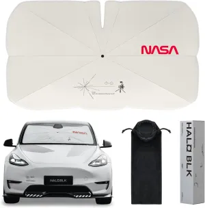 HALOBLK Reinforced Triple-Coated Windshield Sunshade Umbrella of The NASA Voyager-2 Mission Edition Designed for All Tesla Model Y Model 3 (2025 2024 2023 2022 2021) Accessories