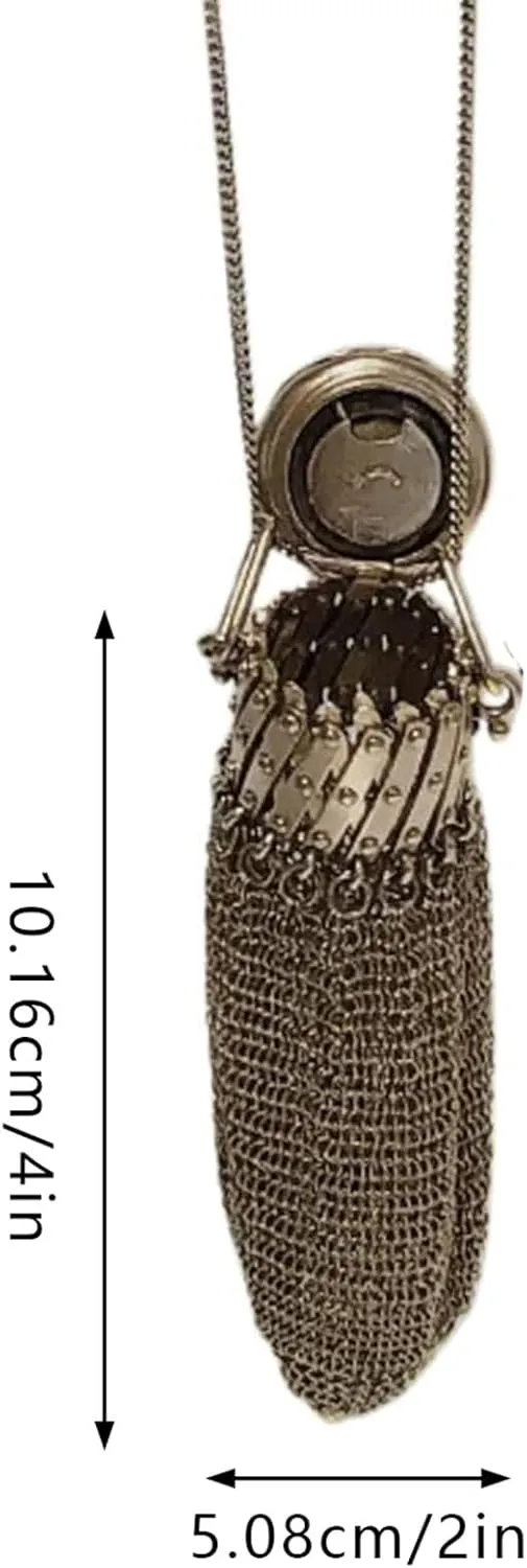 Handmade 1920's English Purse Silver Lid Gate Top Mesh Chatelaine Purse Mini Vintage Double Mesh Holder Rare Collectible Antique Accessor (1, Brown)