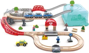 Hape City Railway and Train Bucket Set Toy with Hoisting Magnetic Crane for Trains, Trucks, and Cargo for Kids Ages 3 and Up, Multicolor