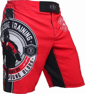 Hardcore Training Round Fight Shorts Men's Boxing MMA Combat BJJ Grappling Fitness Muay Thai Kickboxing No Gi Red