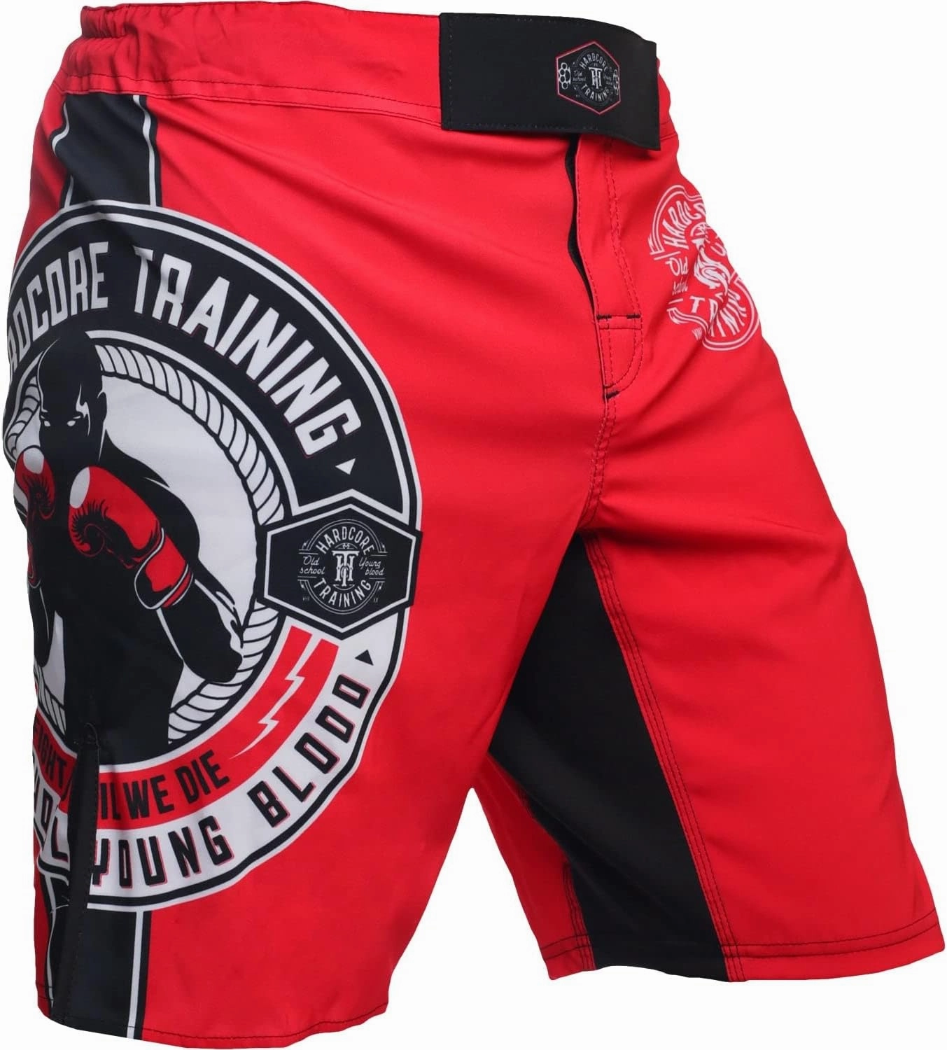 Hardcore Training Round Fight Shorts Men's Boxing MMA Combat BJJ Grappling Fitness Muay Thai Kickboxing No Gi Red