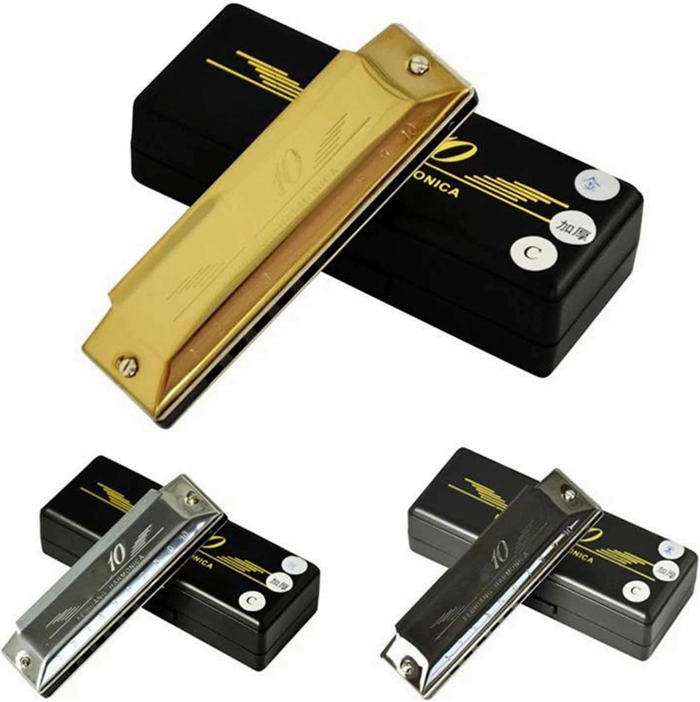 Harmonica C Diatonic Key 10 Holes Blues Mouth Organ(Gold)