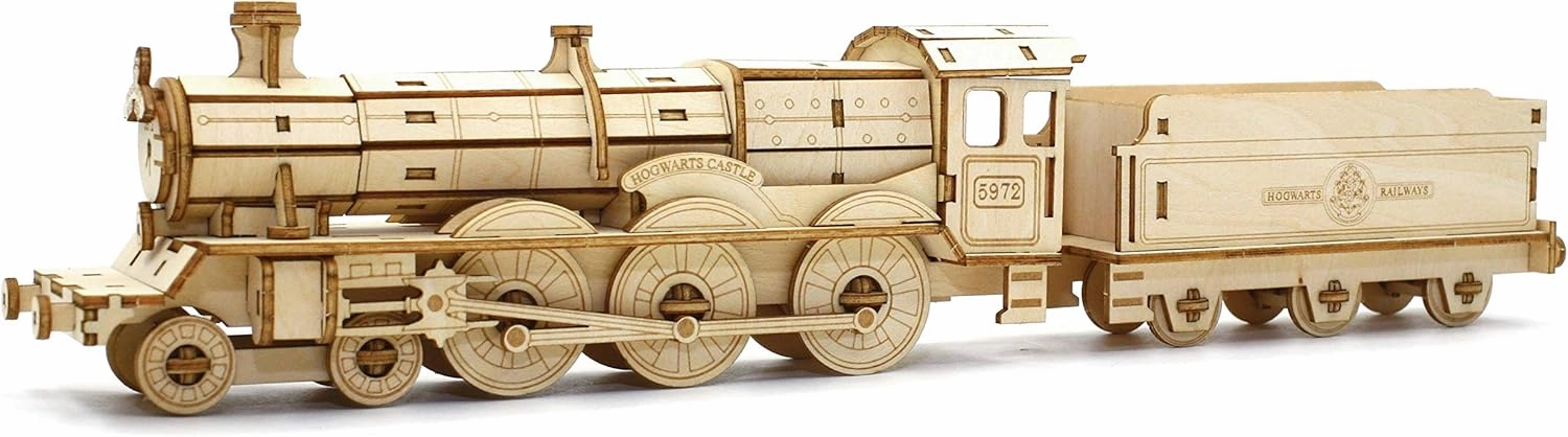 Harry Potter Hogwarts Express Train 3D Wood Puzzle & Model Figure Kit (148 Pcs) - Build & Paint a 3-D Book & Movie Toy, No Glue Required - Officially Licensed - Gift for Kids, Teens, Adults