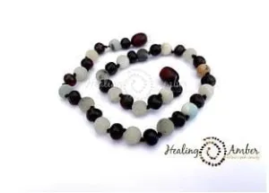 Healing Amber Baltic Amber and Gemstone Anklet/Bracelet - Raw Molasses and Amazonite