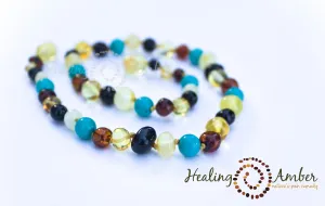 Healing Amber Baltic Amber Anklet/Bracelet - Multi Amber and Turquoise Gemstone