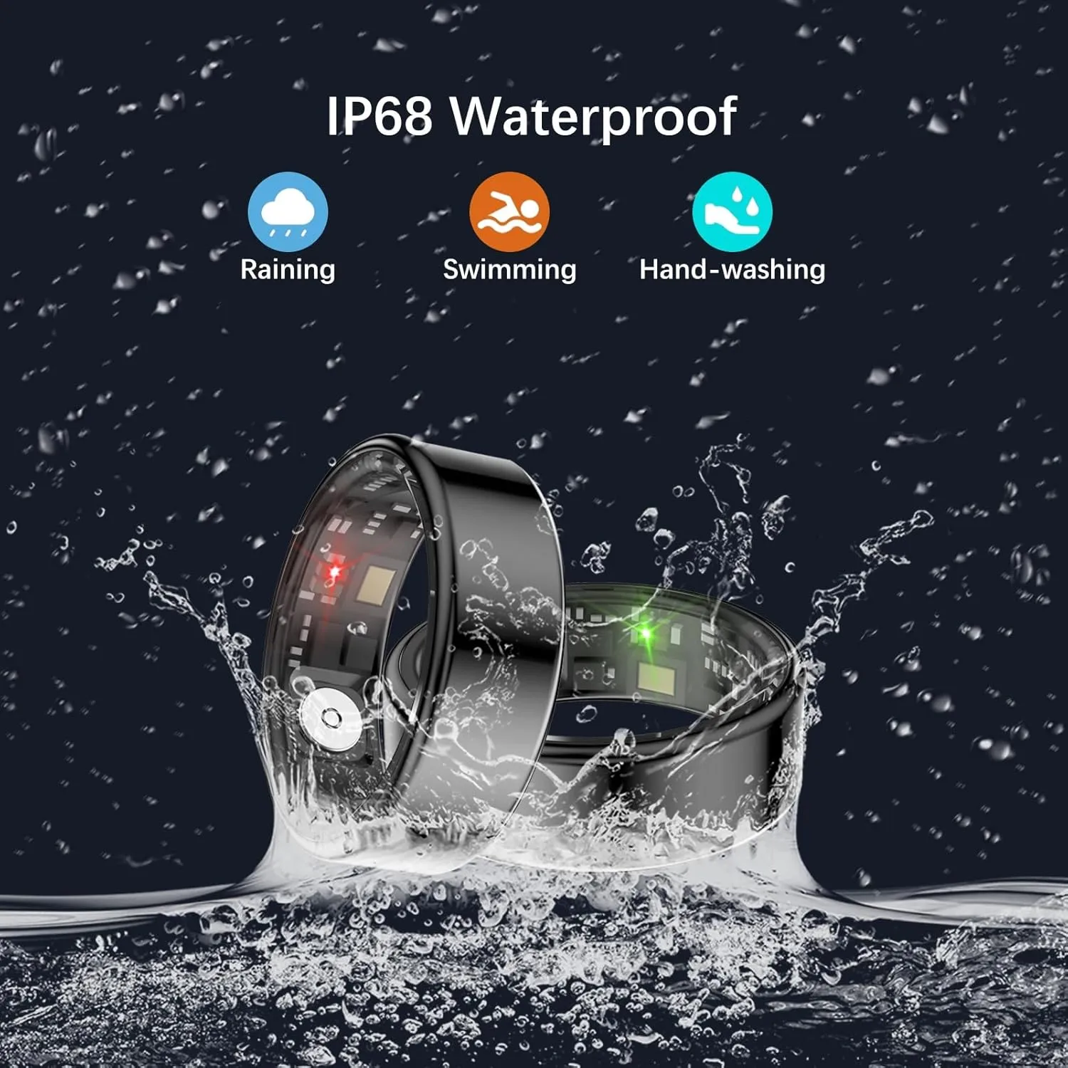 Health Rings for Women Men, Fitness Tracker with Heart Rate,Blood Oxygen, Blood Pressure, Sleep Tracker, Step Tracker, No Subscription Fee, IP68 Waterproof Smart Ring for iphone & Android (Black, 12#)