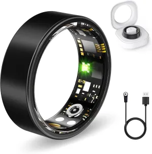 Health Rings for Women Men, Fitness Tracker with Heart Rate,Blood Oxygen, Blood Pressure, Sleep Tracker, Step Tracker, No Subscription Fee, IP68 Waterproof Smart Ring for iphone & Android (Black, 12#)