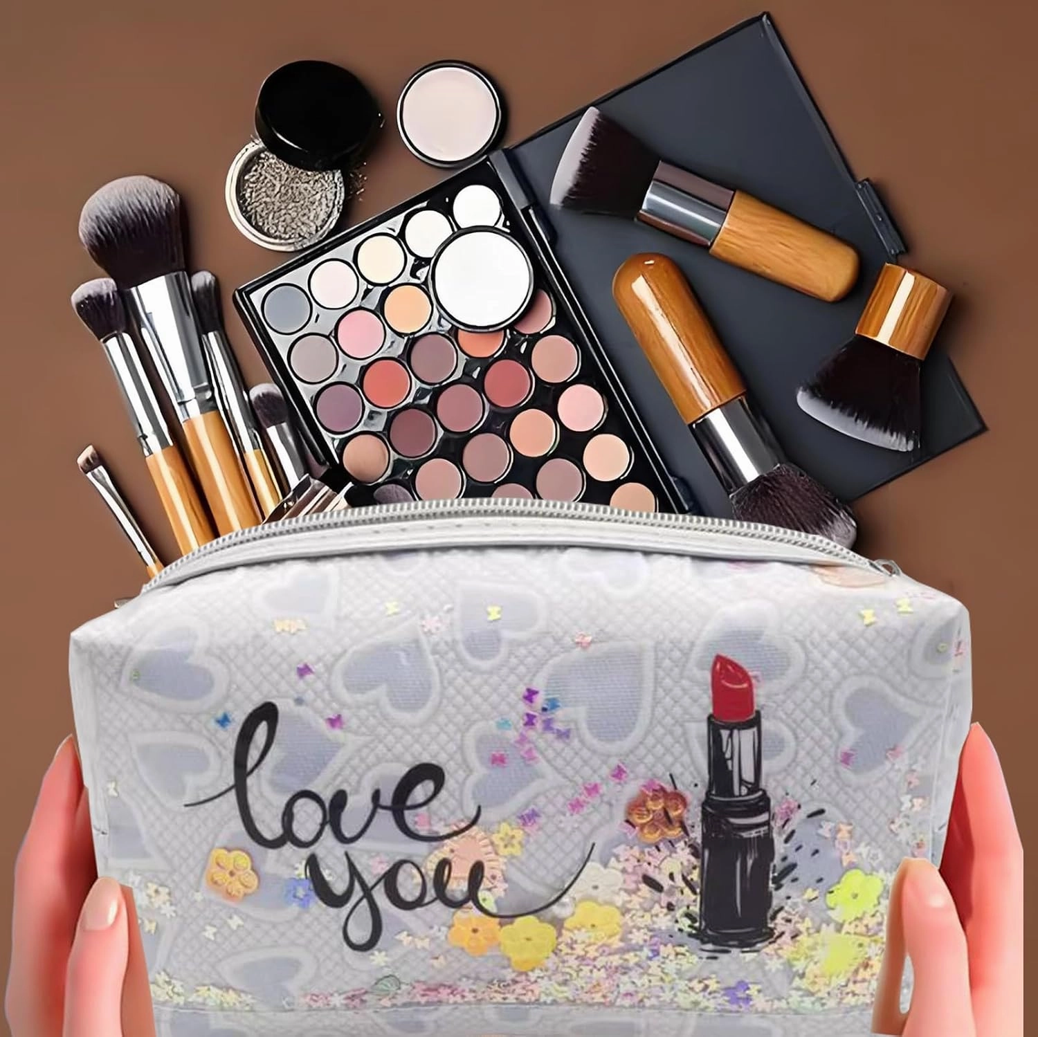 Heart & Love Cosmetic Bag for Women & Girls | Gift-Ready Waterproof PU Leather Makeup Organizer | Travel-Friendly Compact & Large Sizes (7” & 9”)
