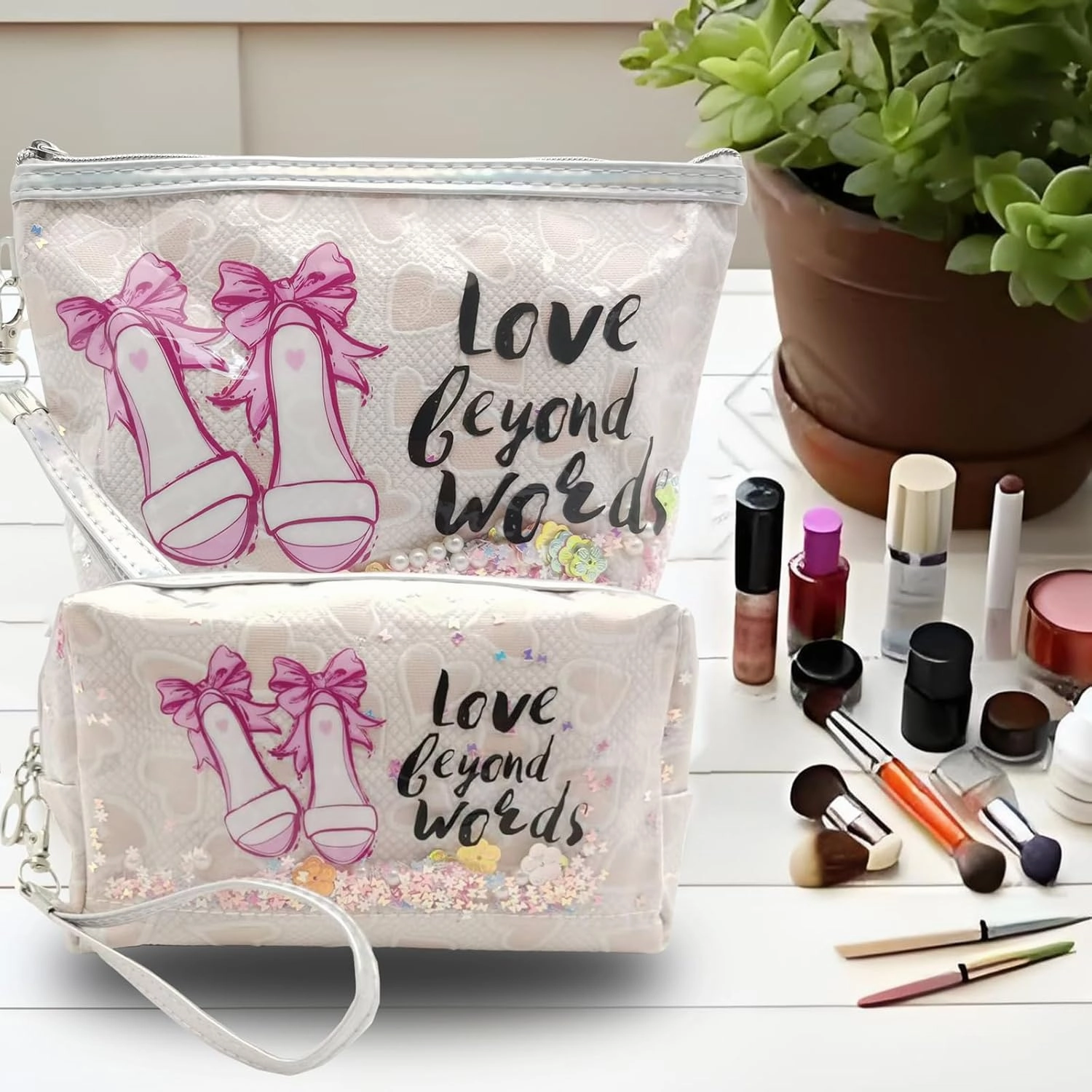 Heart & Love Cosmetic Bag for Women & Girls | Gift-Ready Waterproof PU Leather Makeup Organizer | Travel-Friendly Compact & Large Sizes (7” & 9”)