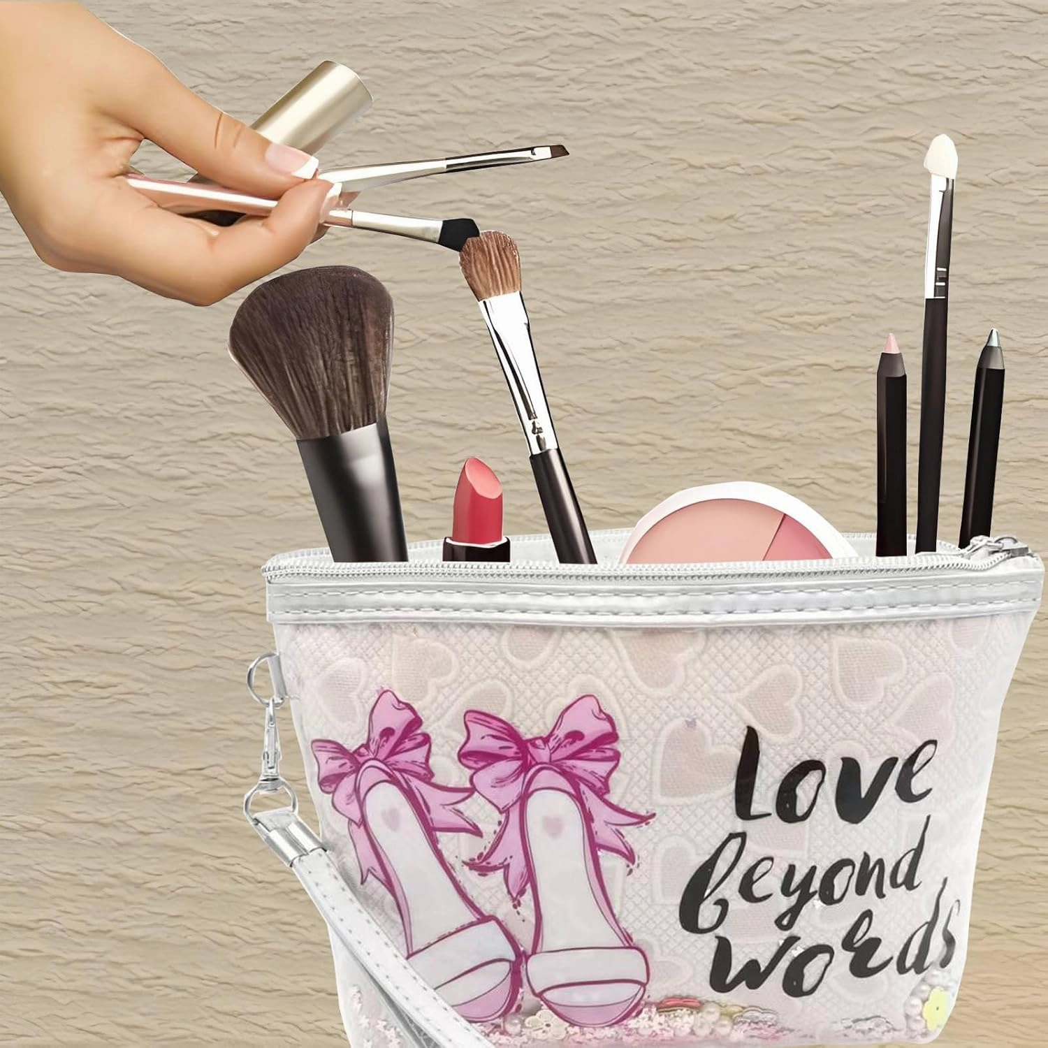Heart & Love Cosmetic Bag for Women & Girls | Gift-Ready Waterproof PU Leather Makeup Organizer | Travel-Friendly Compact & Large Sizes (7” & 9”)