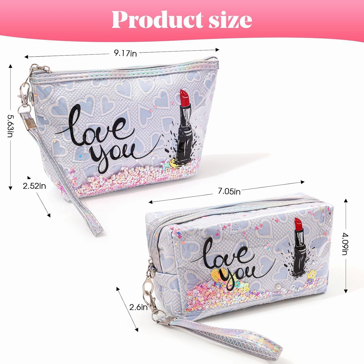 Heart & Love Cosmetic Bag for Women & Girls | Gift-Ready Waterproof PU Leather Makeup Organizer | Travel-Friendly Compact & Large Sizes (7” & 9”)