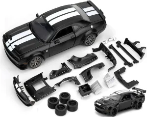 Hellcat DIY Disassembly Toy Car 1:36 Dodge Challenger SRT Building Kit for Kids Ages 3  Diecast Model Cars with Open Doors STEM Learning Gift for Boys Ages 4-7(Black)