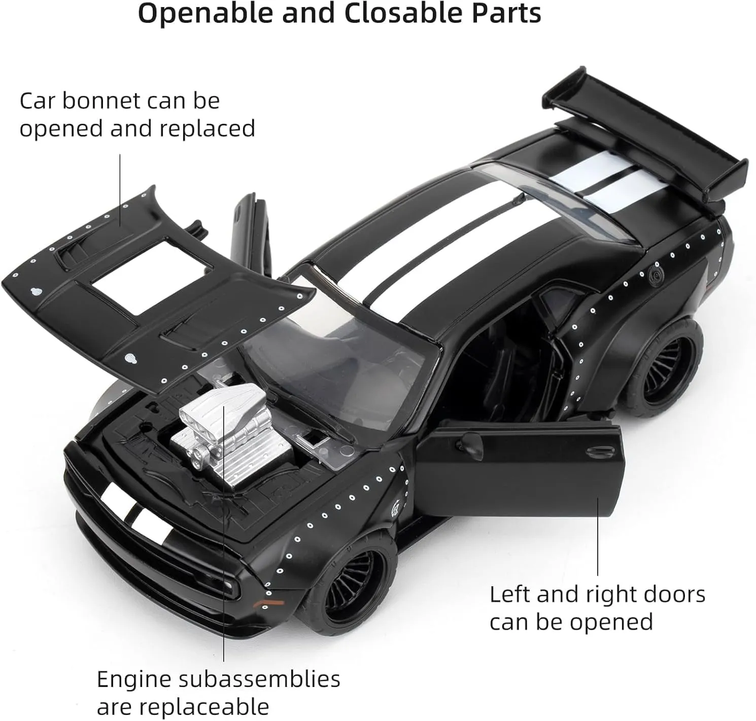 Hellcat DIY Disassembly Toy Car 1:36 Dodge Challenger SRT Building Kit for Kids Ages 3  Diecast Model Cars with Open Doors STEM Learning Gift for Boys Ages 4-7(Black)
