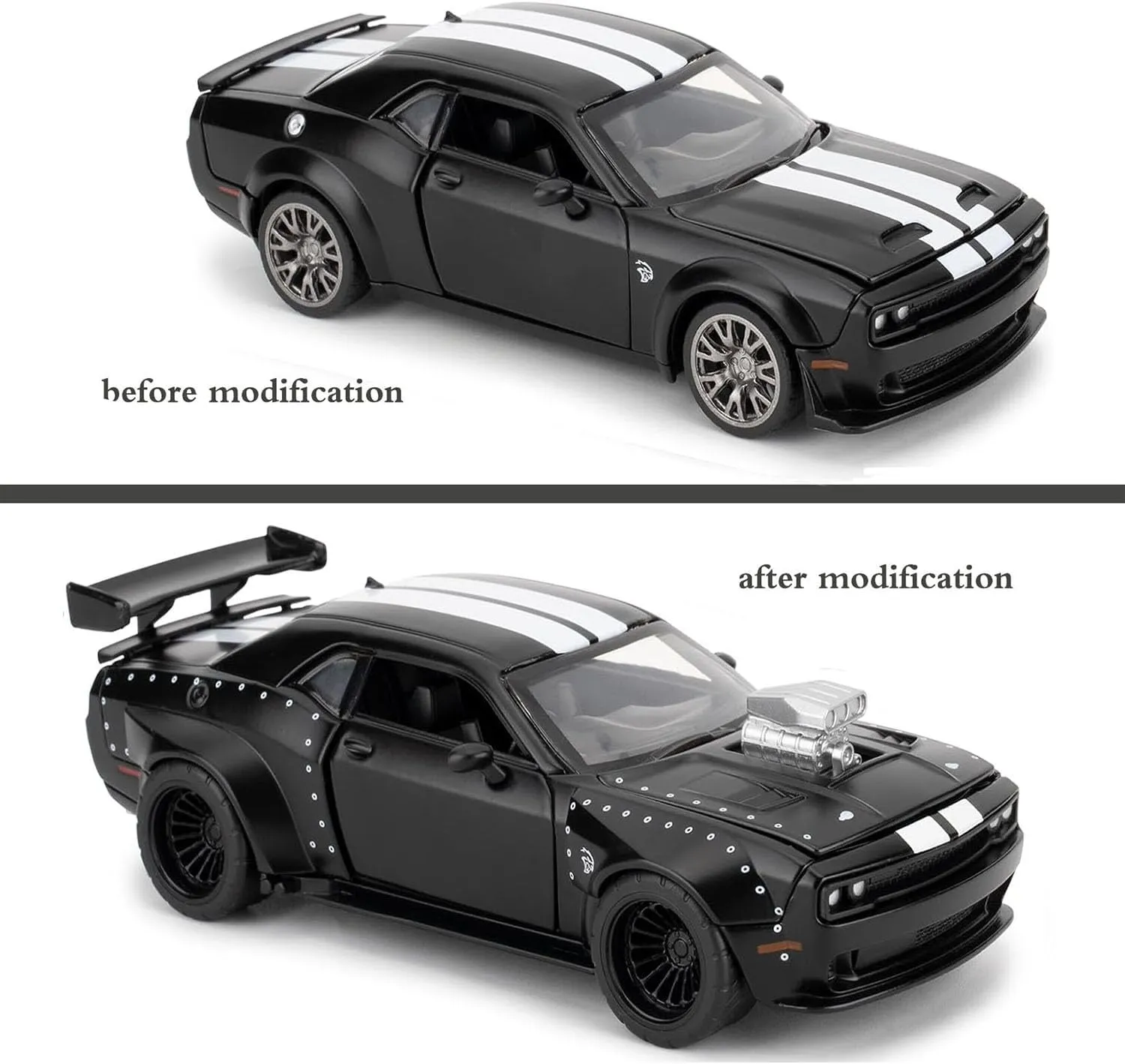 Hellcat DIY Disassembly Toy Car 1:36 Dodge Challenger SRT Building Kit for Kids Ages 3  Diecast Model Cars with Open Doors STEM Learning Gift for Boys Ages 4-7(Black)