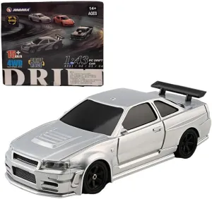 HERR RC Electric Mini Racing Drift Car Model 1:43 Scale 2.4G Full Scale Linkage Light Set Max Speed 15km/h Indoor Mini RC Toys (Gyroscope RTR Version, Silver)