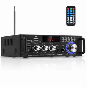 HiFi Bluetooth Audio Amplifier 298A Mini Stereo Amp RMS 40W Max 300W 2.0 Channel Audio Power Amplifier Receiver w/USB FM Mic for Home, Car Speakers System(US Plug)
