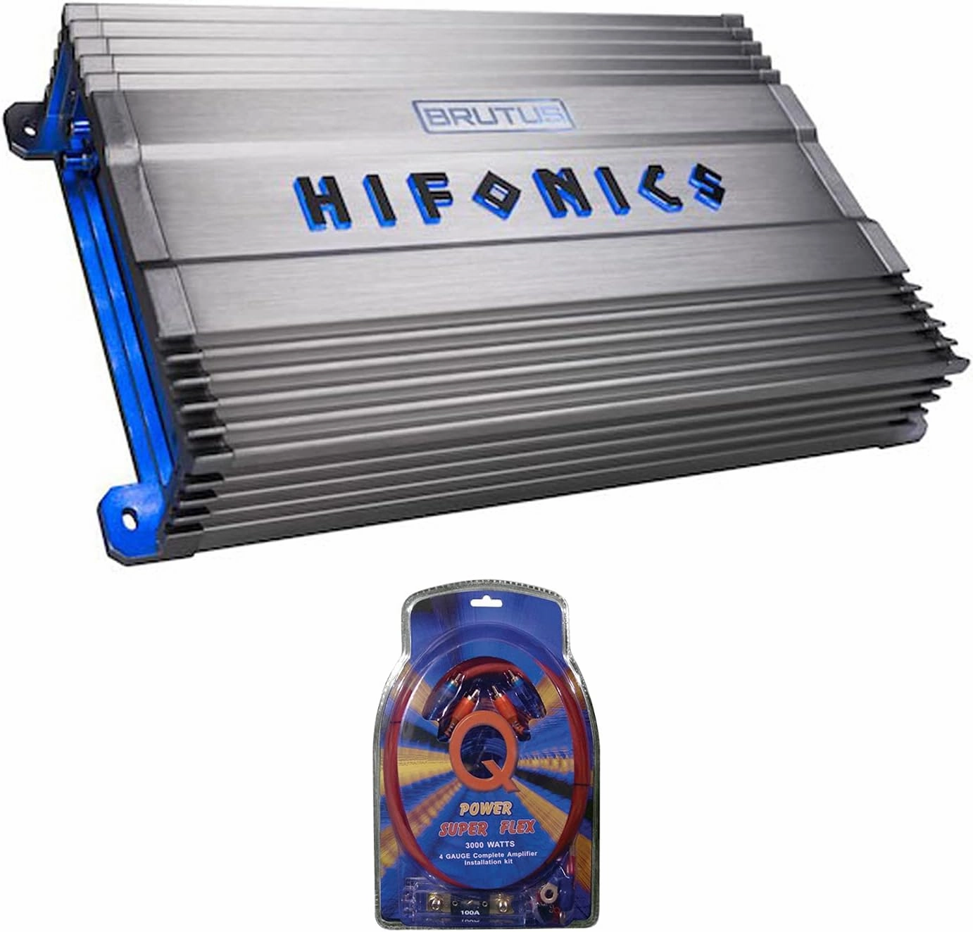 Hifonics BG-1300.1D Brutus Gamma Super D Class 1300 Watt Car Audio Sound System Subwoofer Speaker Amplifier & QPower Super Flex 4 Gauge Amp Wiring Kit