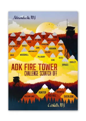 Hiker/Gift/Hiking/Fire Towers/Adirondack Mountains/Scratch Off/ADK/Journal/Map/Catskills/peakquest/Hiking Supplies and Accessories/ 5X7 INCHES (SAME SIZE AS A GREETING CARD)