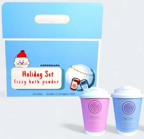 Holiday Set Fizzy Bath Powder (2 * 7.6 oz) Bath Blue Latte (Coconut),Bath Pink Latte(Cherry Blossom),Alternative Bath Bomb,Made in USA, Gift Box for Christmas, New Year, Hanukkah