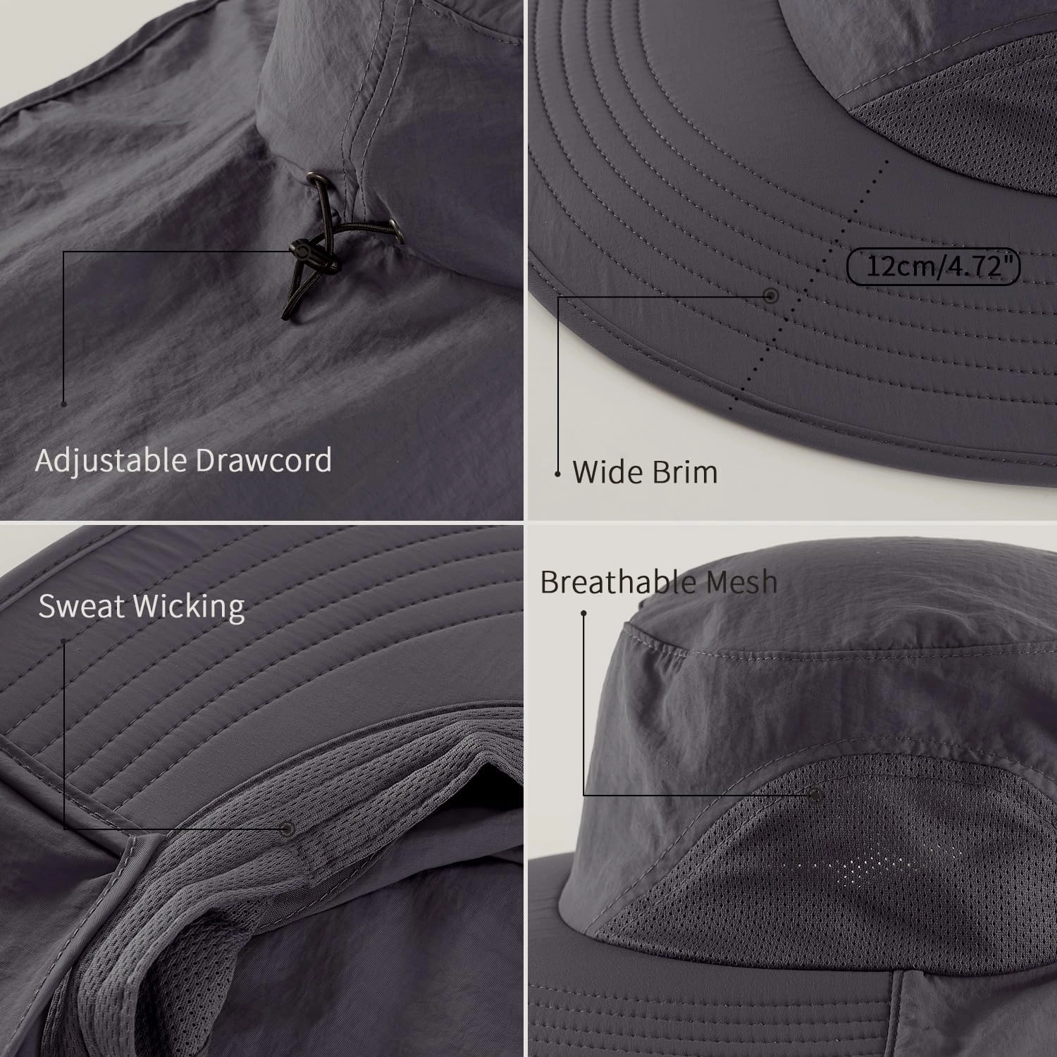 Home Prefer Outdoor UPF50  Sun Hat Wide Brim Mesh Fishing Hat with Neck Flap