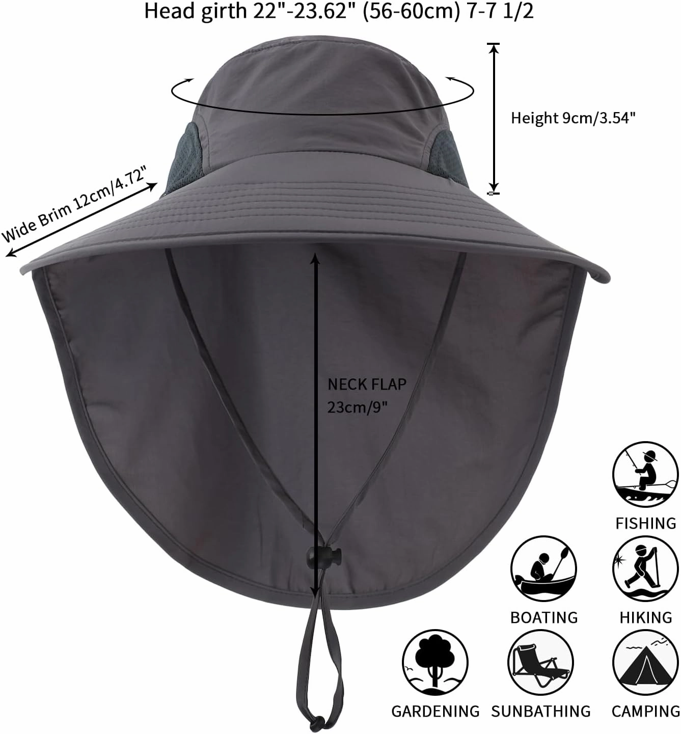 Home Prefer Outdoor UPF50  Sun Hat Wide Brim Mesh Fishing Hat with Neck Flap