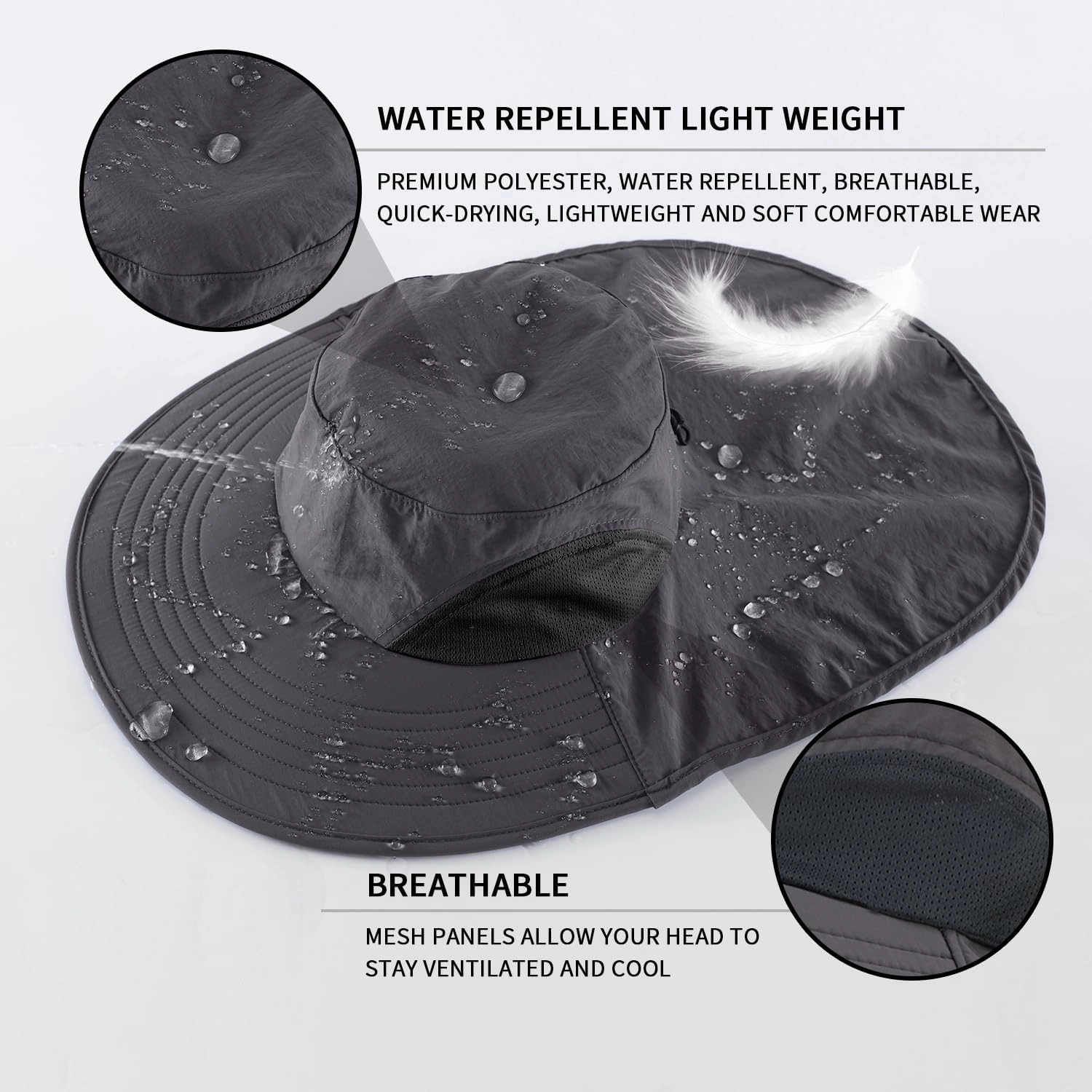 Home Prefer Outdoor UPF50  Sun Hat Wide Brim Mesh Fishing Hat with Neck Flap