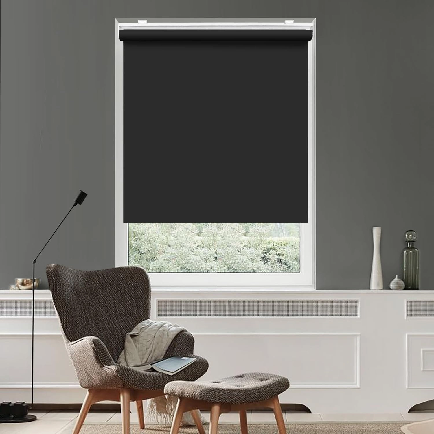 HOMEBOX 100% Blackout Cordless Roller Window Shades, Window Blinds with Thermal Insulated, UV Protection Waterproof Fabric, roll up and Down Blinds for Home and Office (Black - 23" W x 73" H)