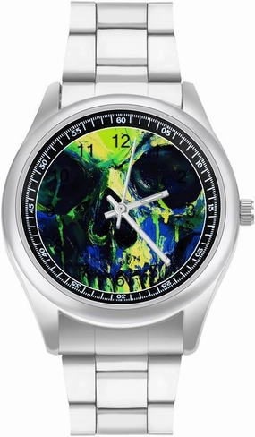 Horror Skull Green Pigment Casual Wrist Watches for Men Classic Business Dress Watch Big Face for Work Gym