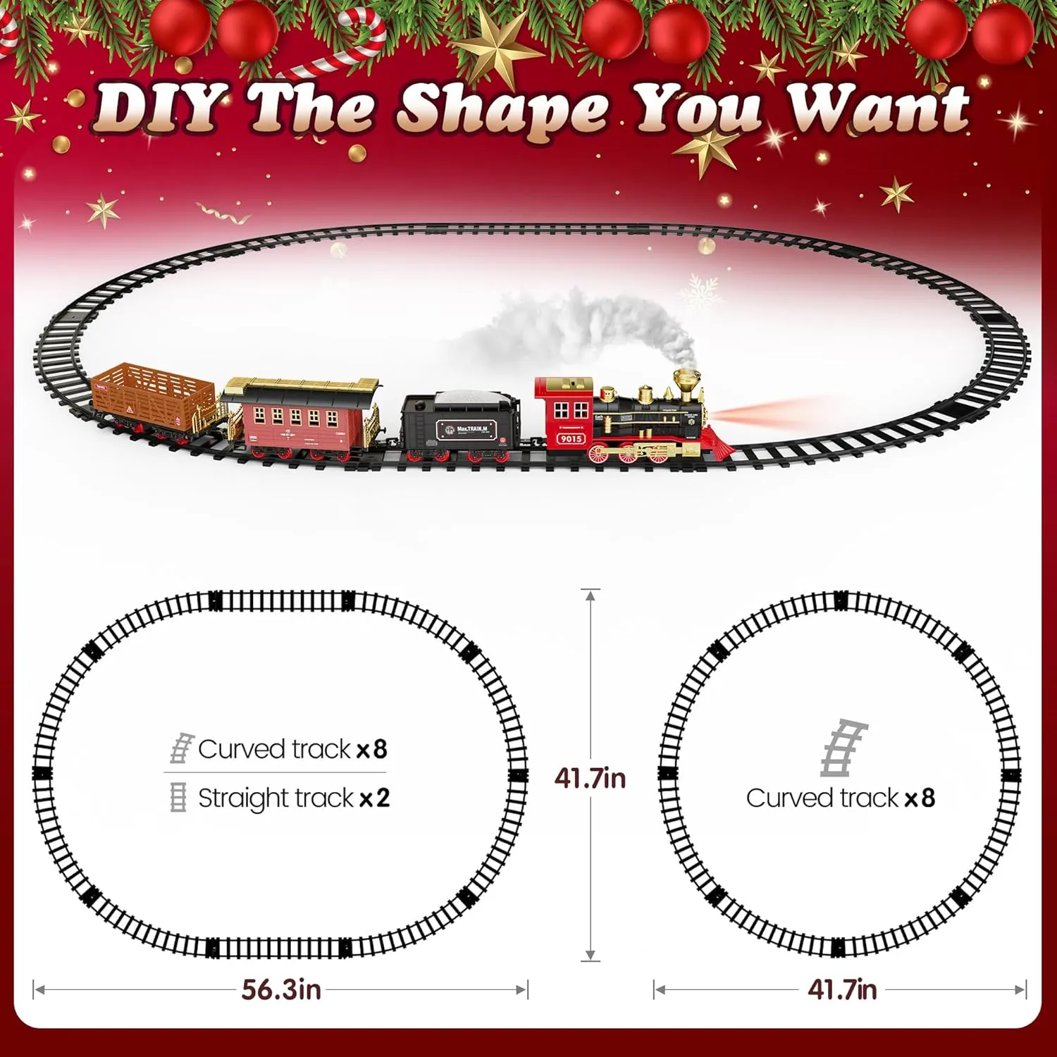 Hot Bee Train Set - Train Toys with Remote Control Trains for Boys with Smokes, Lights and Sound,Toy Train Set for Under Christmas Tree, Toddler Model Trains for 3 4 5 6 7 8  Years Old Kids