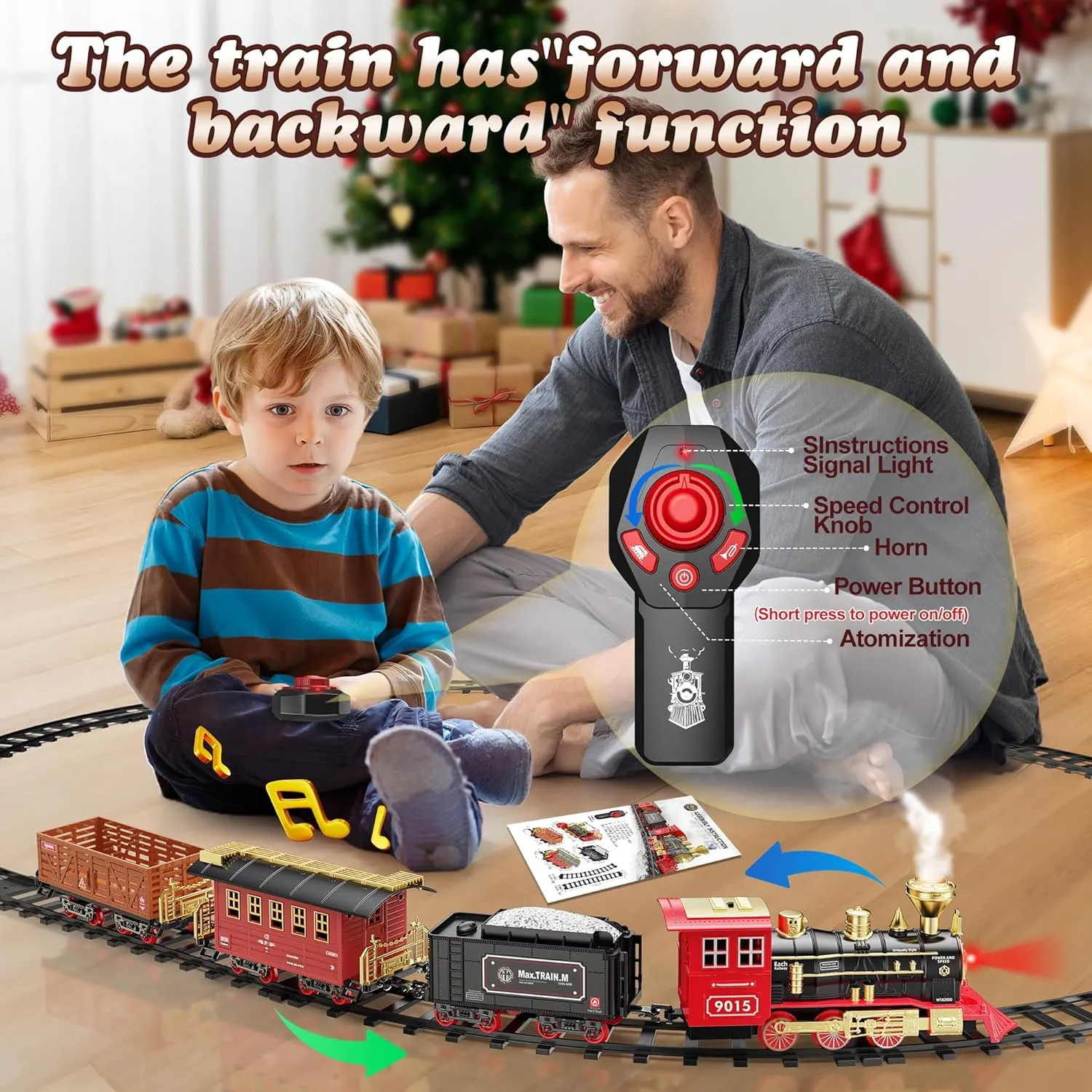 Hot Bee Train Set - Train Toys with Remote Control Trains for Boys with Smokes, Lights and Sound,Toy Train Set for Under Christmas Tree, Toddler Model Trains for 3 4 5 6 7 8  Years Old Kids
