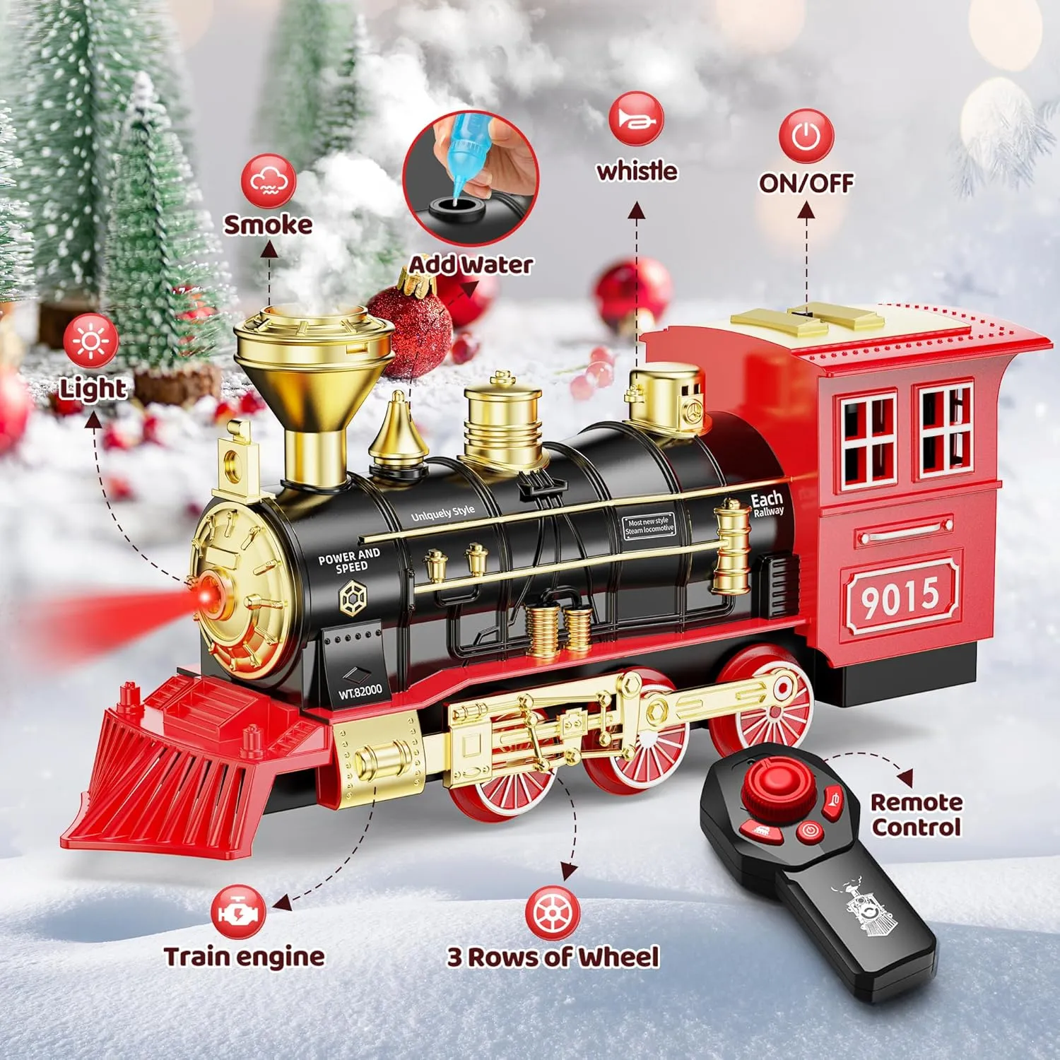 Hot Bee Train Set - Train Toys with Remote Control Trains for Boys with Smokes, Lights and Sound,Toy Train Set for Under Christmas Tree, Toddler Model Trains for 3 4 5 6 7 8  Years Old Kids