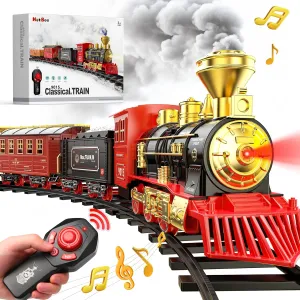 Hot Bee Train Set - Train Toys with Remote Control Trains for Boys with Smokes, Lights and Sound,Toy Train Set for Under Christmas Tree, Toddler Model Trains for 3 4 5 6 7 8  Years Old Kids