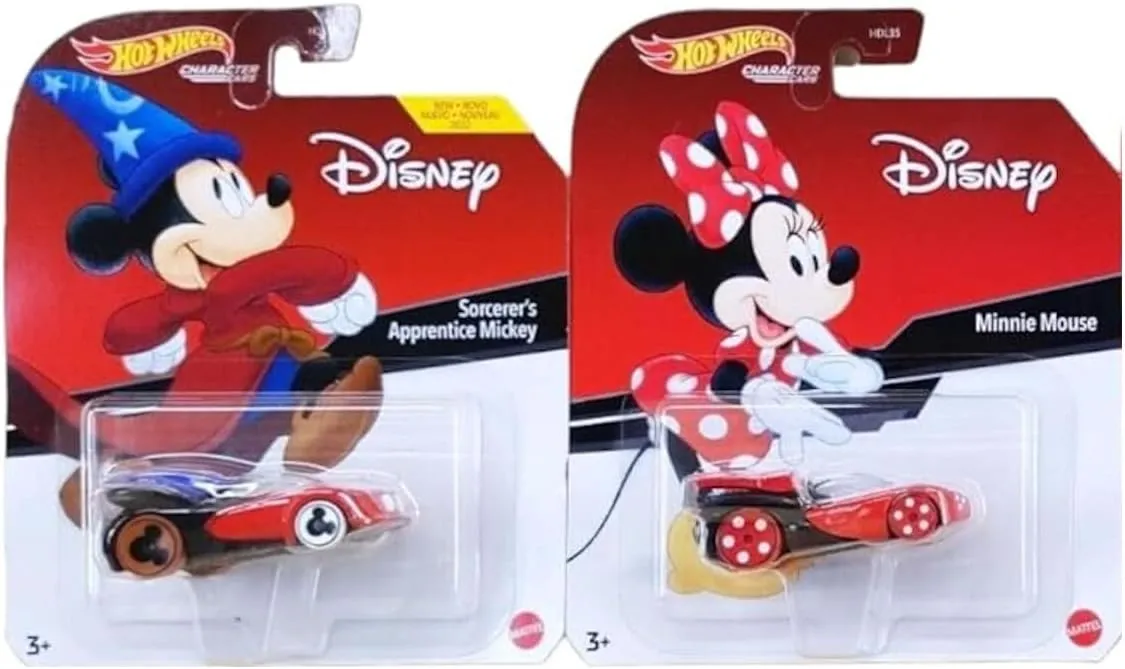 Hot Wheels Disney Character Cars, Sorcerer's Apprentice Mickey Mouse and Minnie Mouse Die-Cast Collection, 3  Years