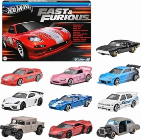 Hot Wheels HVX27 Fast and Furious 10 Car Pack Vehicle Toy Mini Car 3 Years Old and Multi
