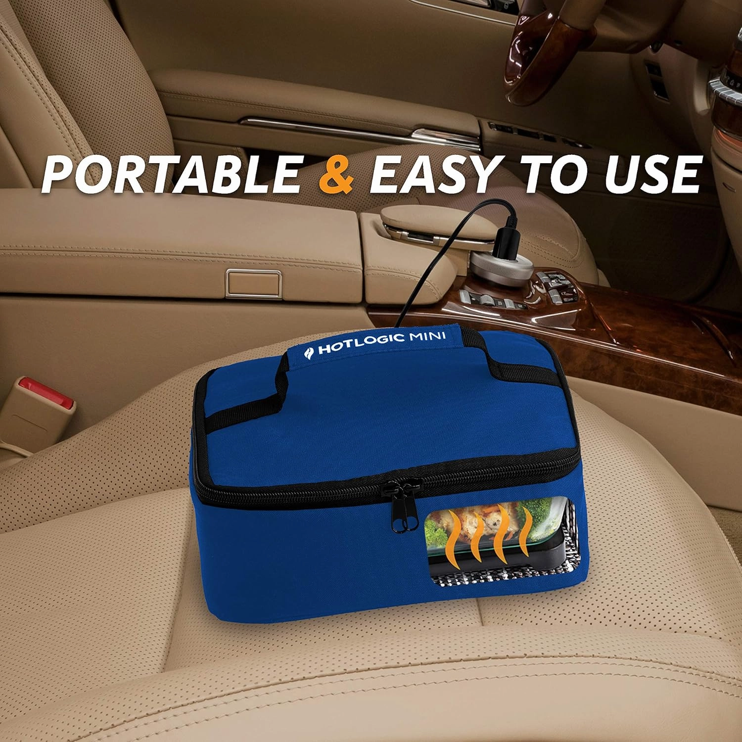 HOTLOGIC Mini Portable Electric Lunch Box Food Heater with Glass Container - Food Warmer and Heated Lunch Box for Adults Car/Home - Cook, Reheat, and Keep Your Food Warm - BLUE - 12V