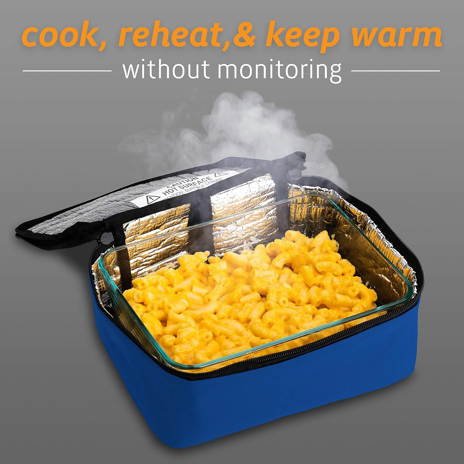 HOTLOGIC Mini Portable Electric Lunch Box Food Heater with Glass Container - Food Warmer and Heated Lunch Box for Adults Car/Home - Cook, Reheat, and Keep Your Food Warm - BLUE - 12V