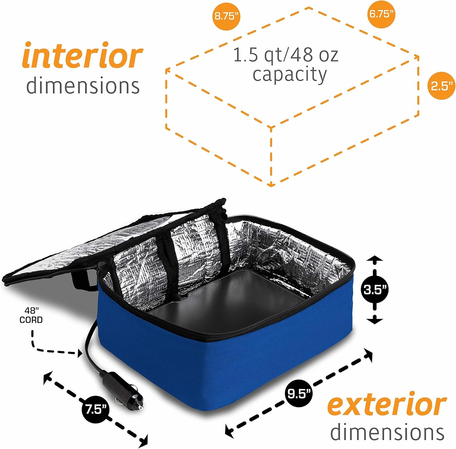 HOTLOGIC Mini Portable Electric Lunch Box Food Heater with Glass Container - Food Warmer and Heated Lunch Box for Adults Car/Home - Cook, Reheat, and Keep Your Food Warm - BLUE - 12V