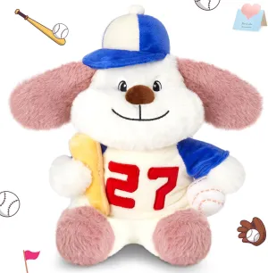 Houwsbaby 12" Baseball Puppy Plush Toy,Soft and Adorable Sports Dog Stuffed Animal with Baseball and Bat, Creative for Kids Boys Girls Sports Lovers, Cozy Decor and Festival