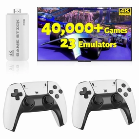 HRYYDS 2025 Retro Gaming Console Pro 4K HDMI with 40,000  Built-in Classic Video Games - Plug & Play Game Stick for TV with 2 Wireless Controllers | 23 Emulator Support 64GB