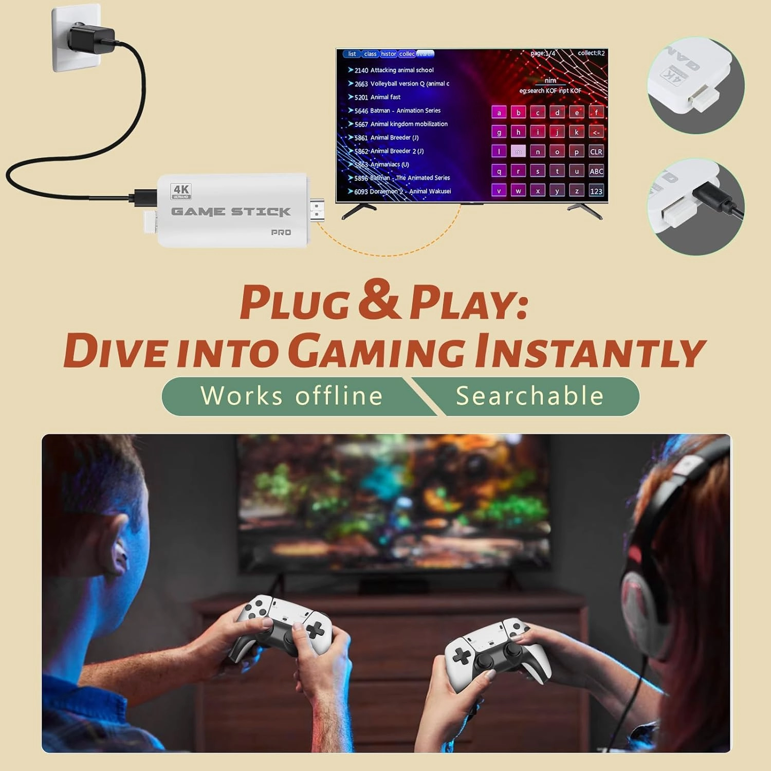 HRYYDS 2025 Retro Gaming Console Pro 4K HDMI with 40,000  Built-in Classic Video Games - Plug & Play Game Stick for TV with 2 Wireless Controllers | 23 Emulator Support 64GB