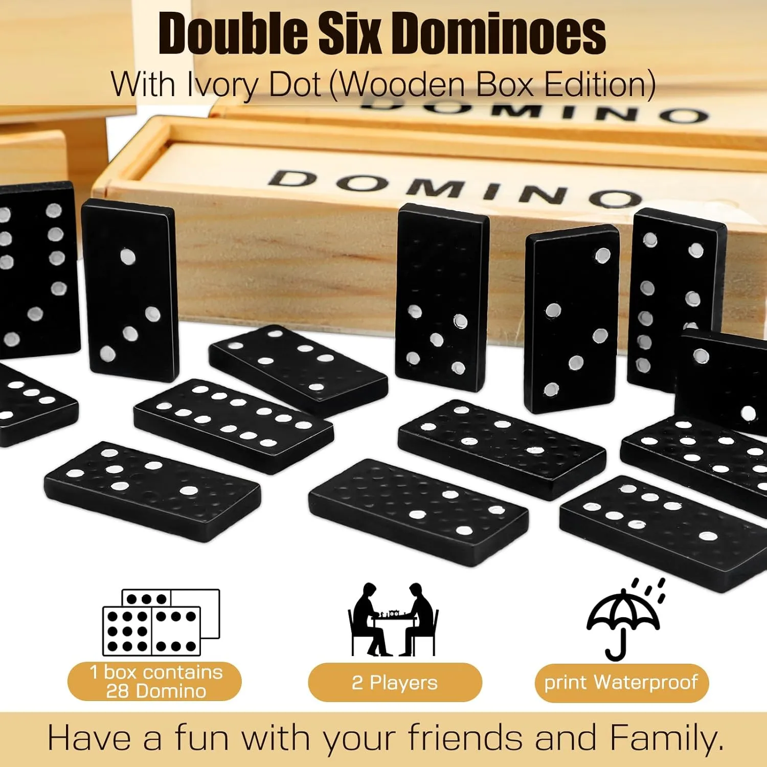 Hungdao 24 Pack Mini Dominoes Set Bulk Double 6 Dominoes Wooden Miniature Classic Board Games Party Favor Travel Box Educational Toys for Adults with Brown Wood Case