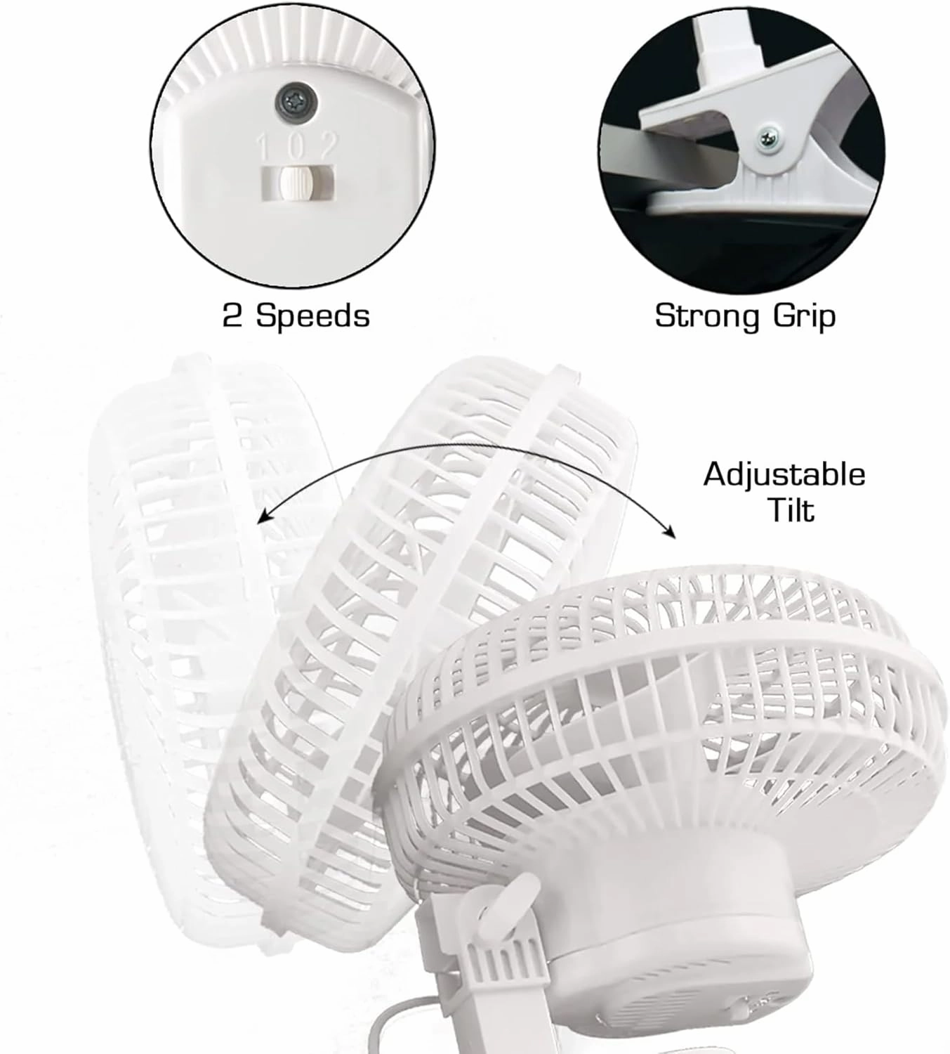 Hurricane 2-Pack Classic 6-Inch Electric Corded Clip-On Table Fan with 2 Quiet Speeds for Desks and Night Stands, 14W, White