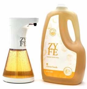 Hygienic and Eco-Friendly Bundle - Automatic Hand Soap Dispenser with 64oz CitrusFragrance Refill - Orange, Touch-Free, Luxury Hand Care Set for Home and Office