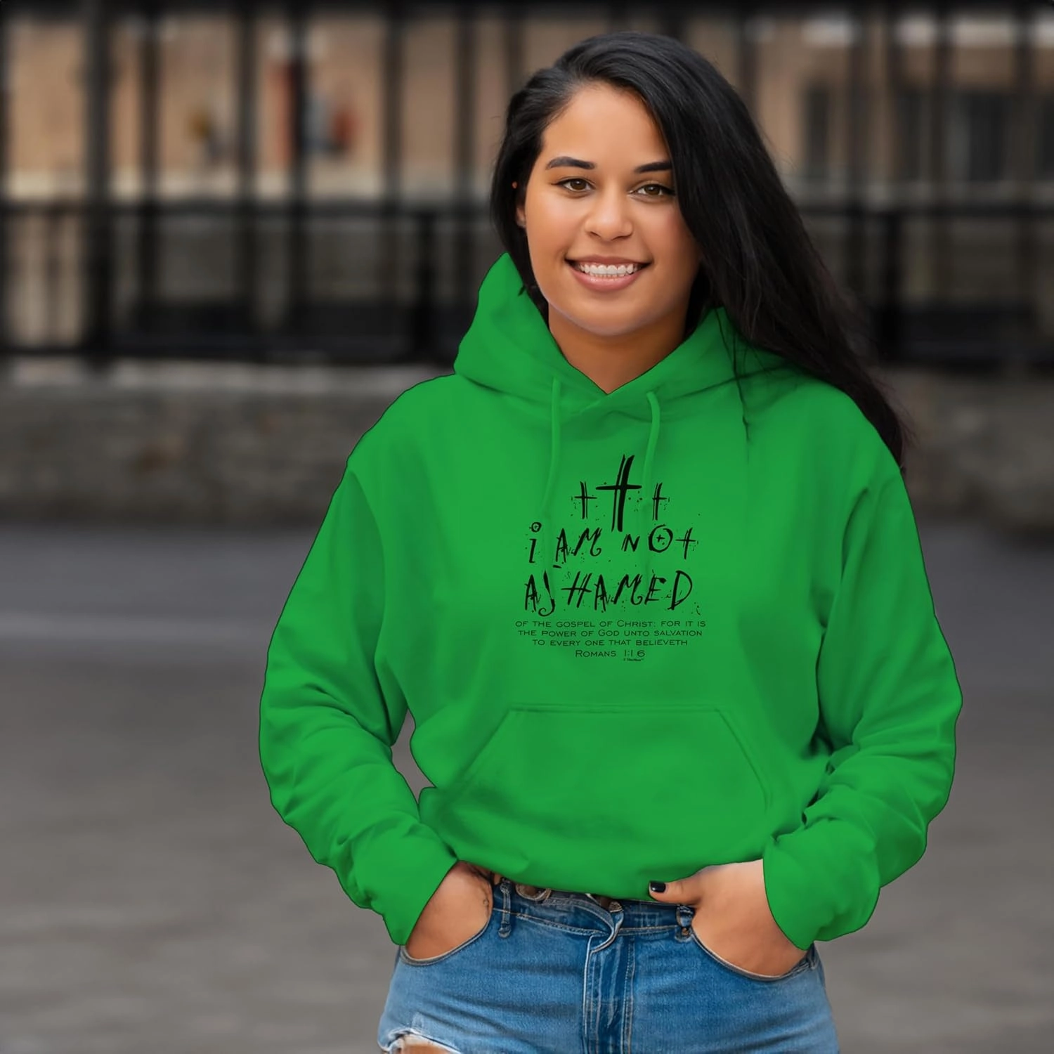 I Am Not Ashamed Romans 1:16 Verse Long Sleeve Front Pocket Hoodie Sweatshirt